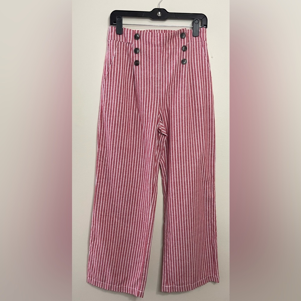 Ci Sono Women’s High Waisted Buttons Linen Blend Wide Leg Pant Sz Large. NWOT